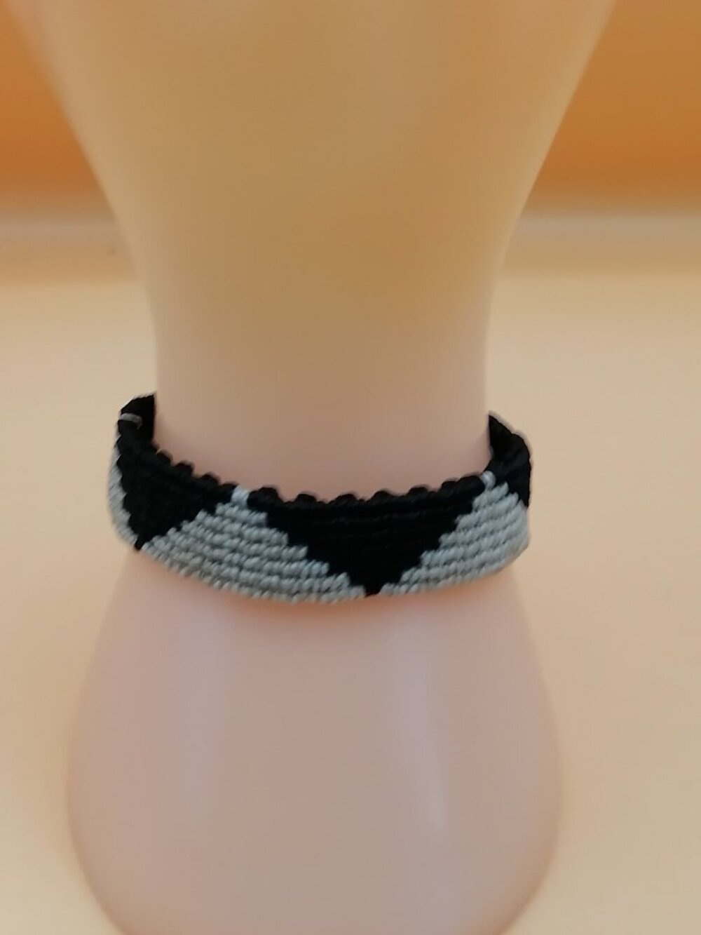 Geometric Macrame Bracelet Handmade Black Gray Triangles Design